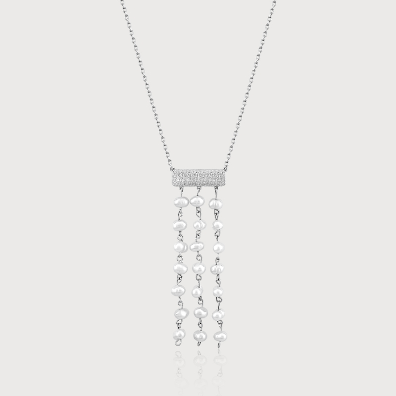 Pearl Rainfall "W" Silver Necklace