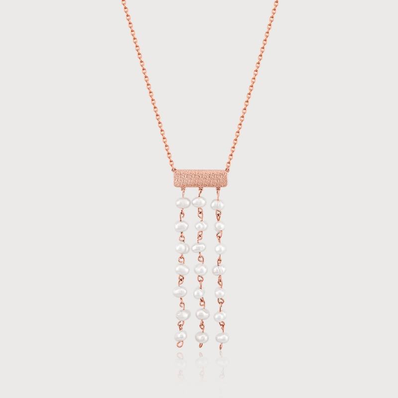 Pearl Rainfall "R" Silver Necklace