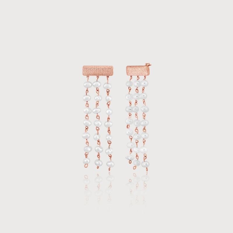Pearl Rainfall "R" Silver Earrings