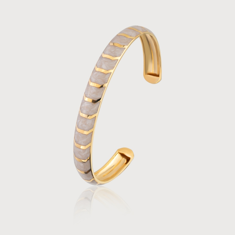 Ethereal White Enamel Gold Bangle